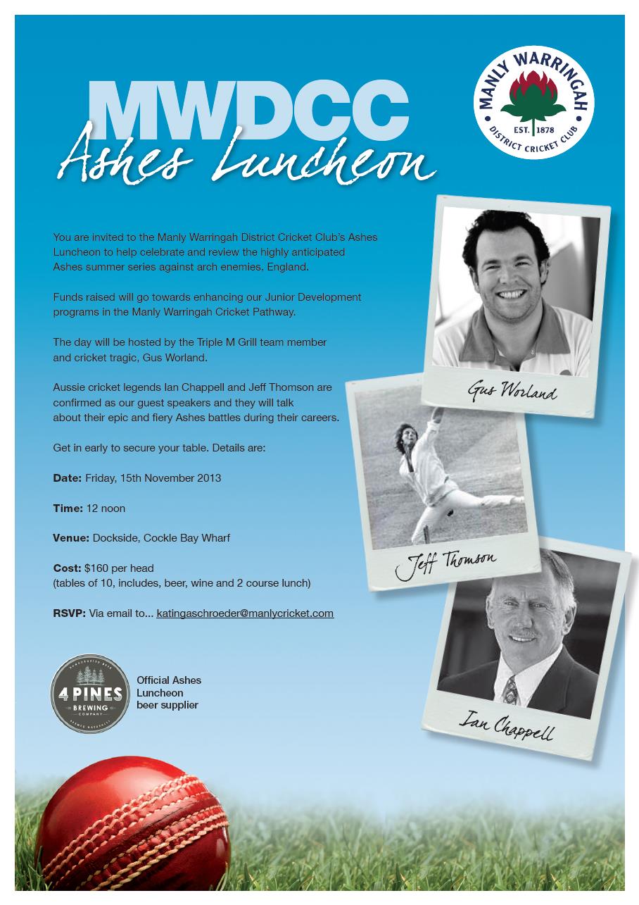 MWDCC Ashes Lunch Invitation 2013 MWDCC Ashes Lunch Invitation 2013