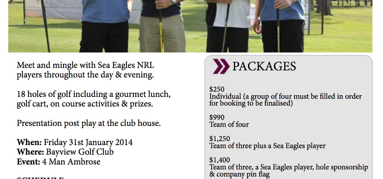 Sea Eagles Golf Day Flyer