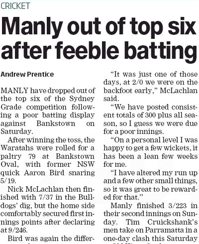 Manly Out Of Feeble Batting