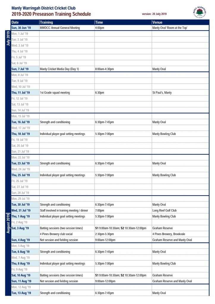 MWDCC Men's Preseason Schedule Released - Manly Warringah District ...