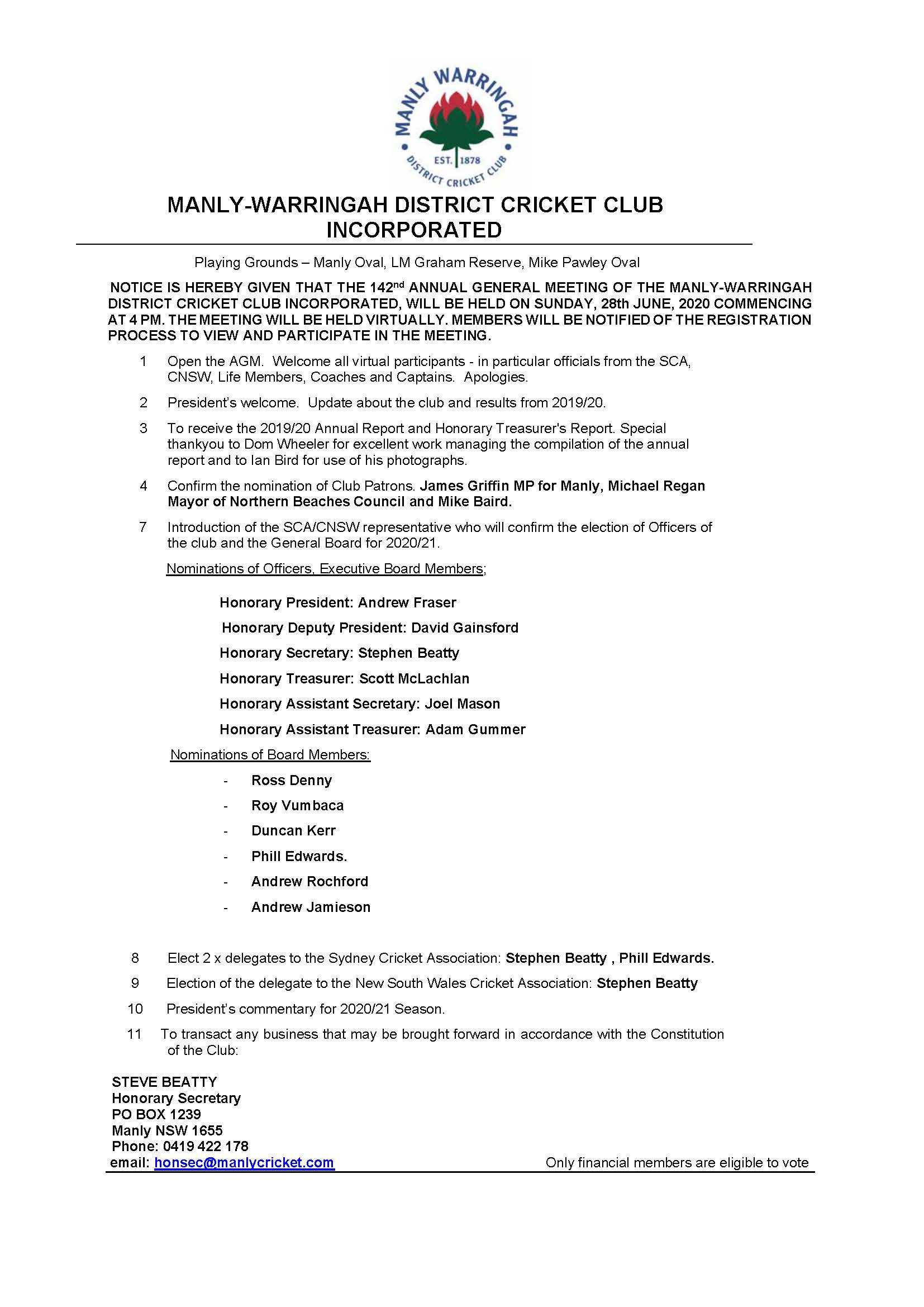 142nd AGM Notice of Meeting – 2019-20