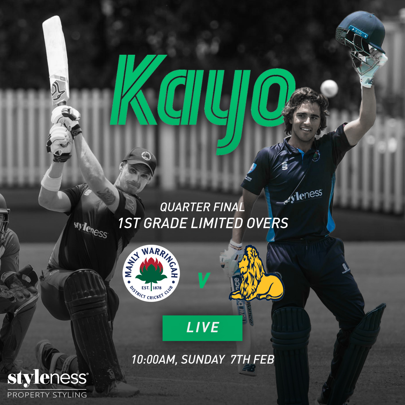 1st Grade one-day Quarter Final at Manly Oval to be shown live on Kayo - Sunday 7th February