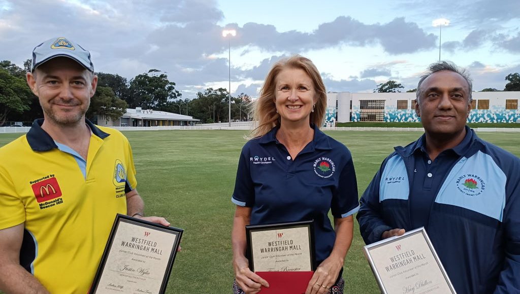 Just Wylie, Fiona Brewster and Harj Dhillon with their Westfield volunteer awards
